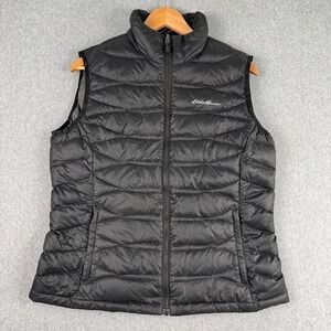 Eddie Bauer Womens Large Black Quilted Down Puffer Vest Full Zip Mock Neck Warm